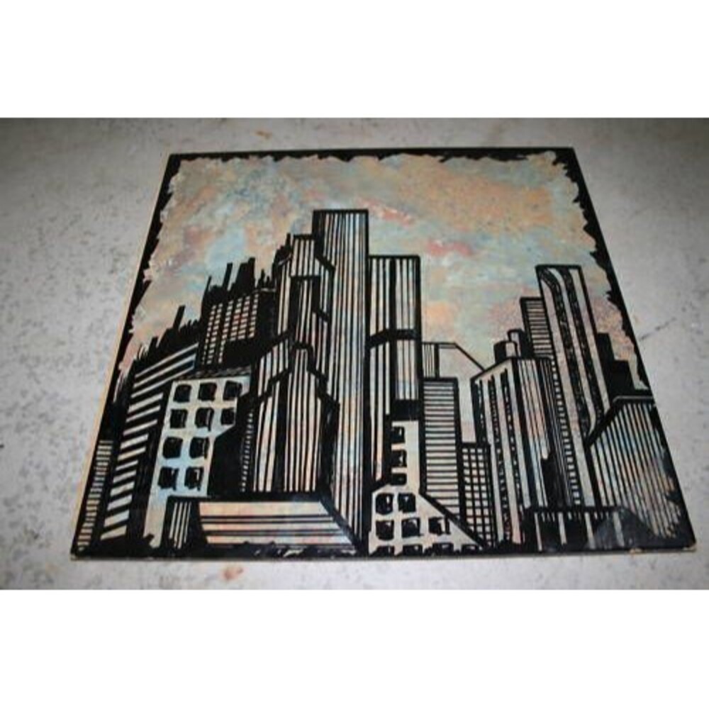 Original City Skyline Pop Art Street Art Ink Drawing On Floor Tile Mixed Media